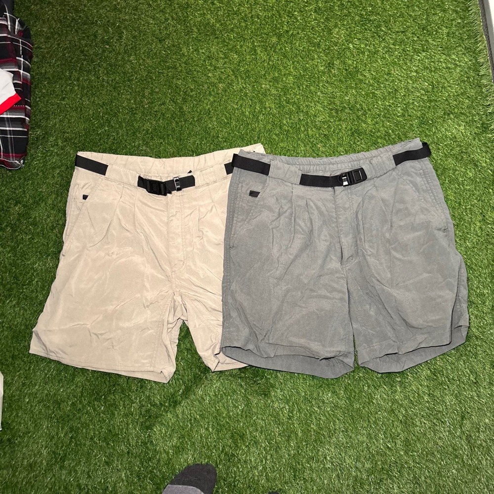 Lot of 2 The North Face Mens Belted Hiking Shorts Grey Khaki Cordura Supplex M